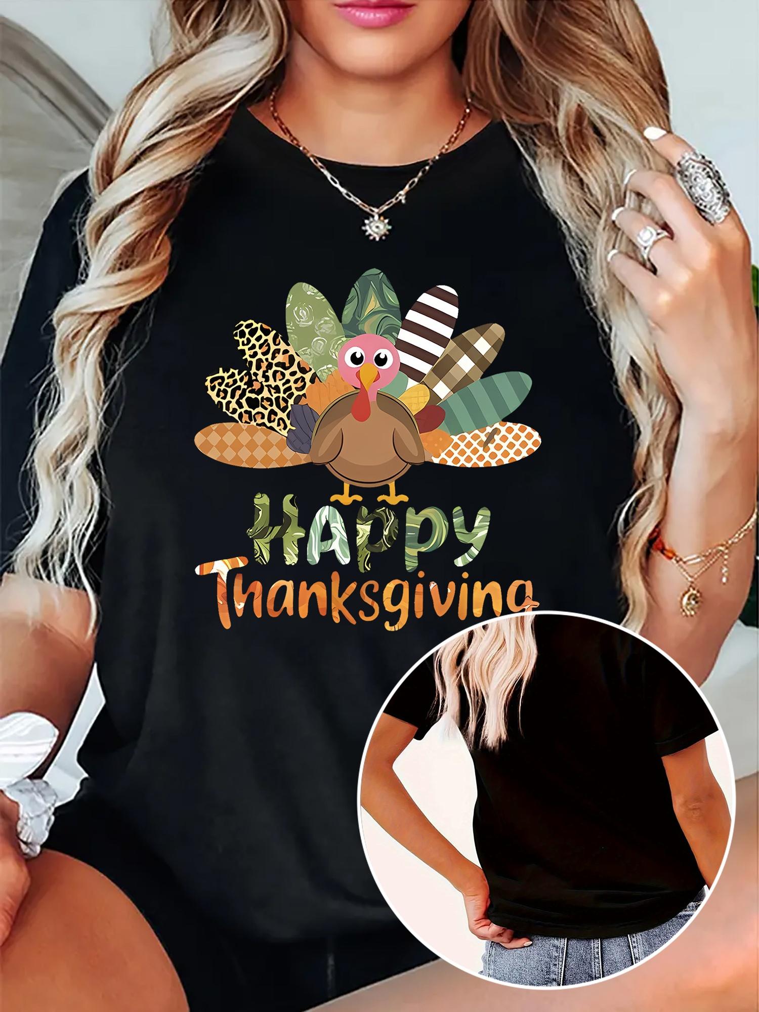 Turkey Pattern Happy Thanksgiving Graphic T-shirt XXL