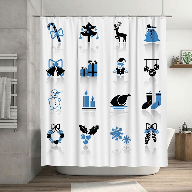 

Tu Charming Christmas Shower Curtain Waterproof Festive Holiday Decor Bathroom Fabric Backdrop Xmas Pattern Home Textile W60H190(CM)-1 Pcs