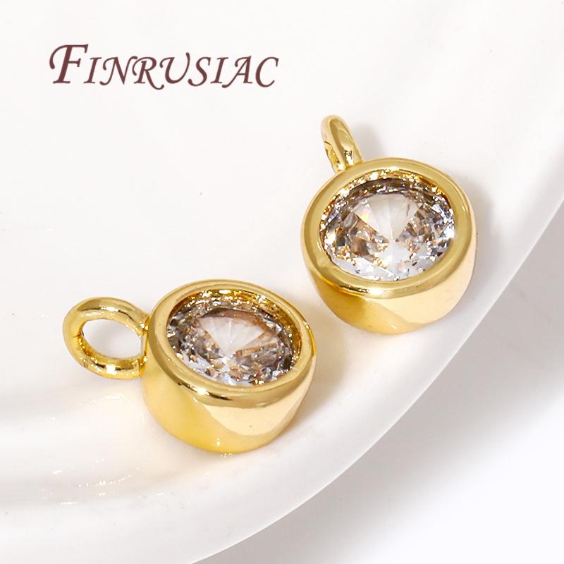 18K Gold Plated Brass with Rhinestone Charms For Jewelry,Round Pendant For Necklaces Making Findings,DIY Bracelets Accessories