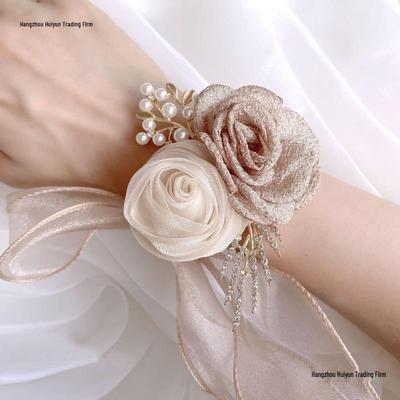 Korean Rhinestone Bridesmaid Corsage Bracelet - Elegant Wedding Hand Flower