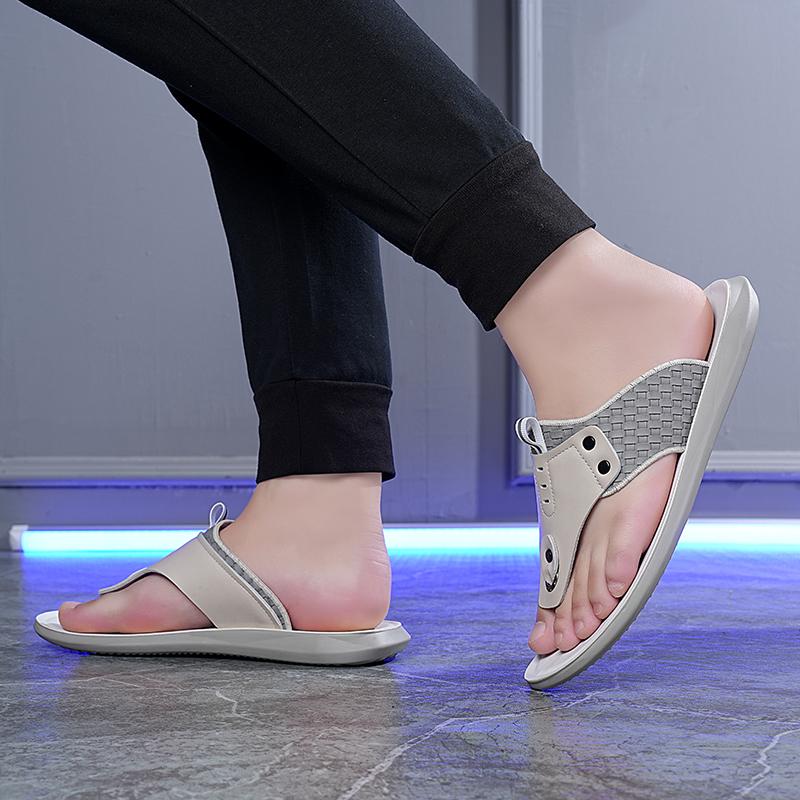 Men Flip Flops Flats Slippers Summer White Sandals Retro Black Leather Beach Shoes Plus Size
