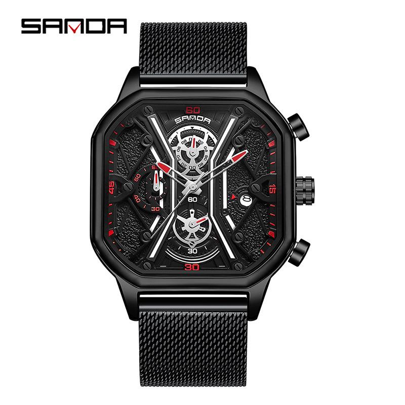 Sanda Men s Square Quartz Waterproof Watch with Calendar - Fashionable Casual Watch for Students