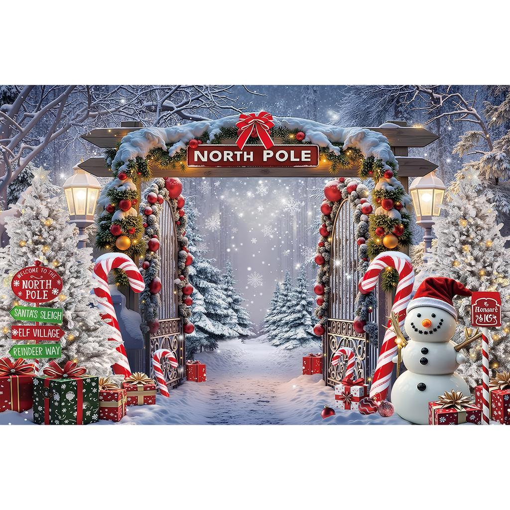 Cenário de Natal Wonderland Floresta Árvore de Natal Neve Flocos de Neve Fundo para Fotografia Estúdio Fotográfico Banner Zona de Fotos