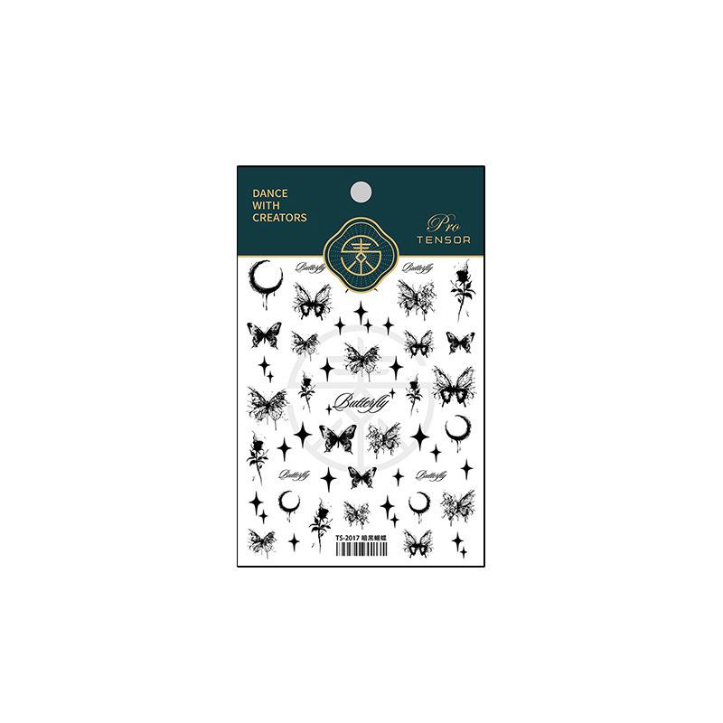 Dark Style 3D Embossed Nail Stickers: Butterfly, Moon, and Red Rose Retro Designs