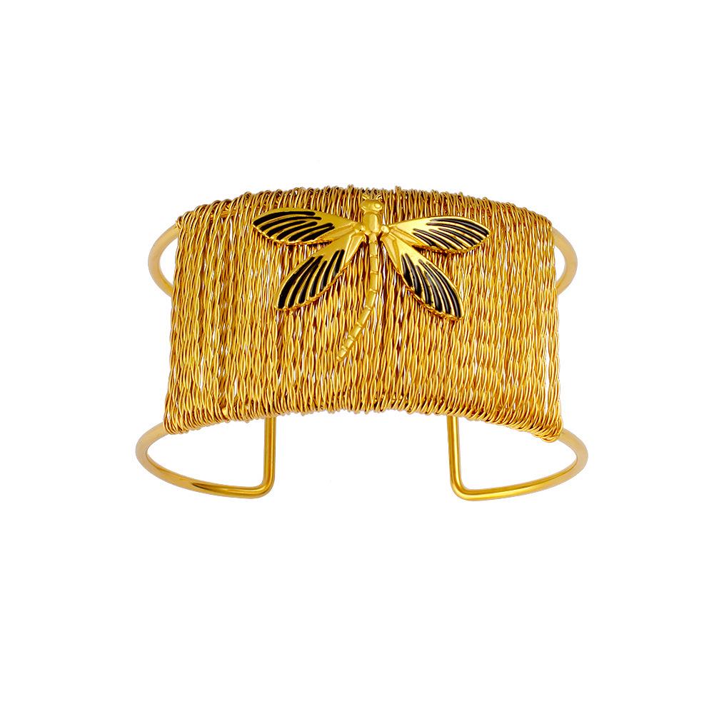 Exquisite Gold-Plated Titanium Steel Dragonfly Cuff Bracelet: European  American Openwork Design
