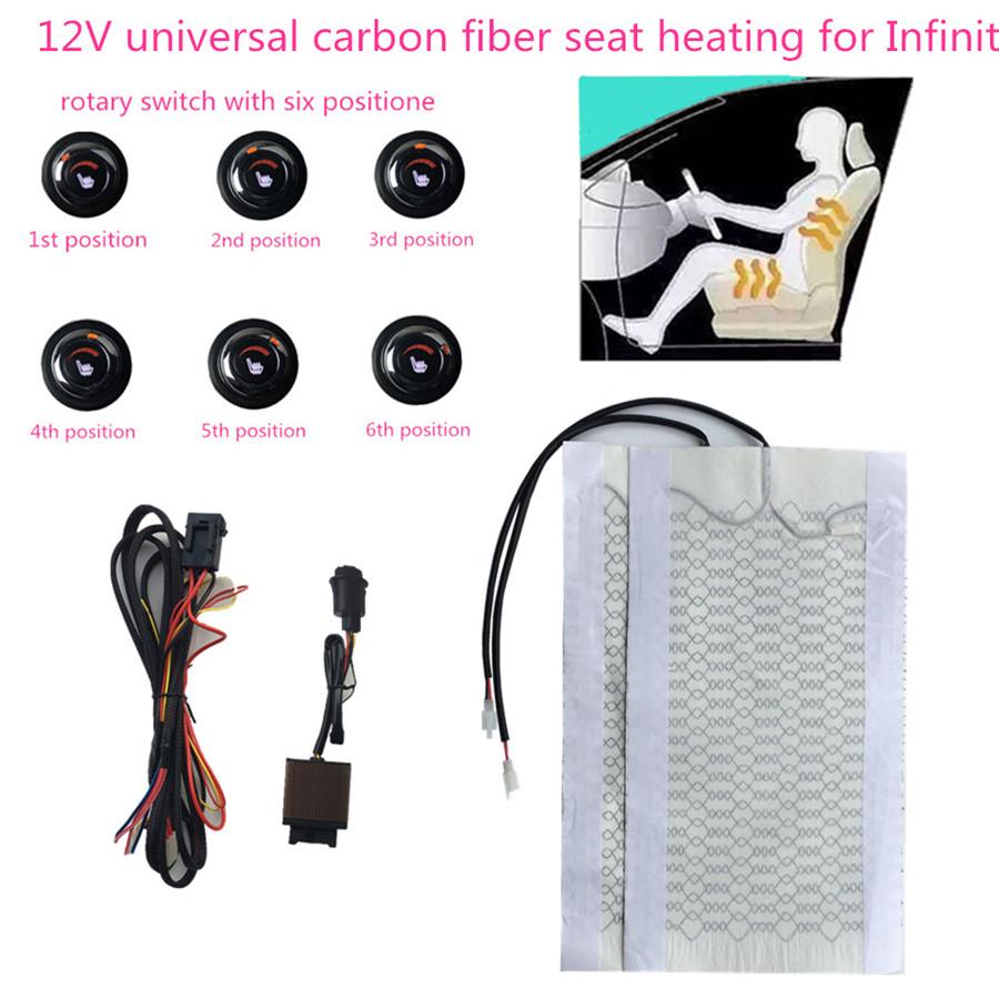 Rotary Switch with six Universal Carbon Fiber Heated Seat Heater 12 V Pads 6 Lev