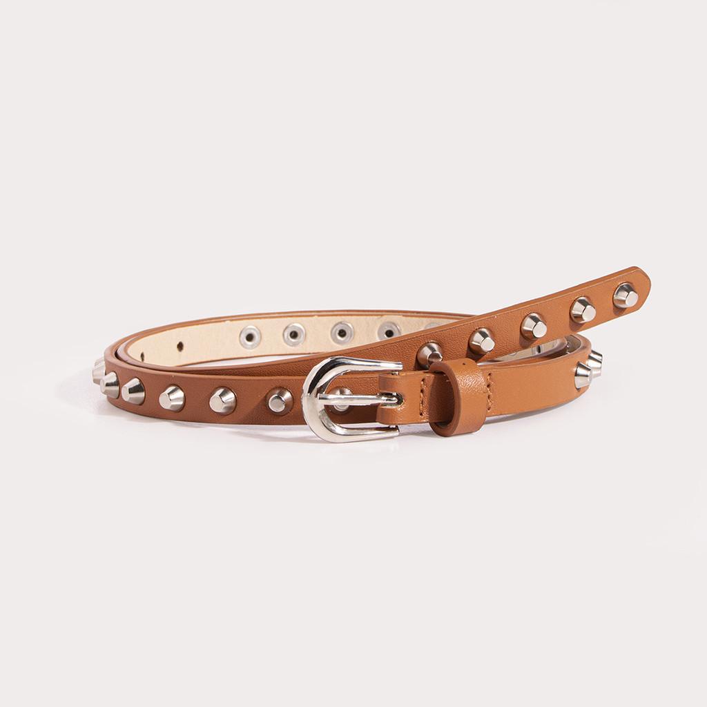 Punk Rock Female Belt With Metal Pin Closure And Dot Pattern For Casual Wear