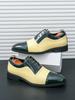 New British Men Pointed Yellow Green Mixed Lace Up Dress Business Casual Oxfords Shoes Male Wedding Dress Homecoming Footwear