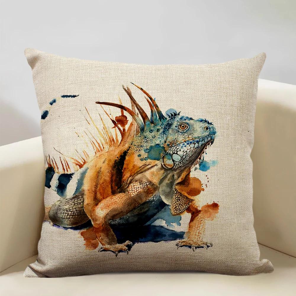 Watercolor Animal Horse Chicken Lizard Cow Antelope Decorative Pillow Case 45x45cm Cushion Cover for Sofa Home Decor