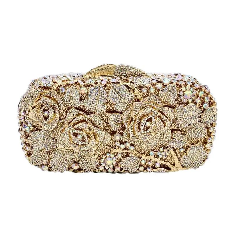 

Boutique De FGG (in stock) Women Flower Clutch Evening Bags Wedding Party Bridal Crystal Bags Rhinestone Handbags and Purses Mini Clutch