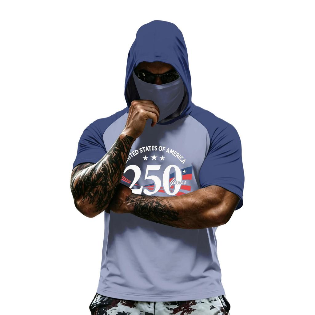 Men's Hooded Short Sleeve T Shirt Athletic Fit States Graphic Print 250 Years 1776 2026 Sportswear Top