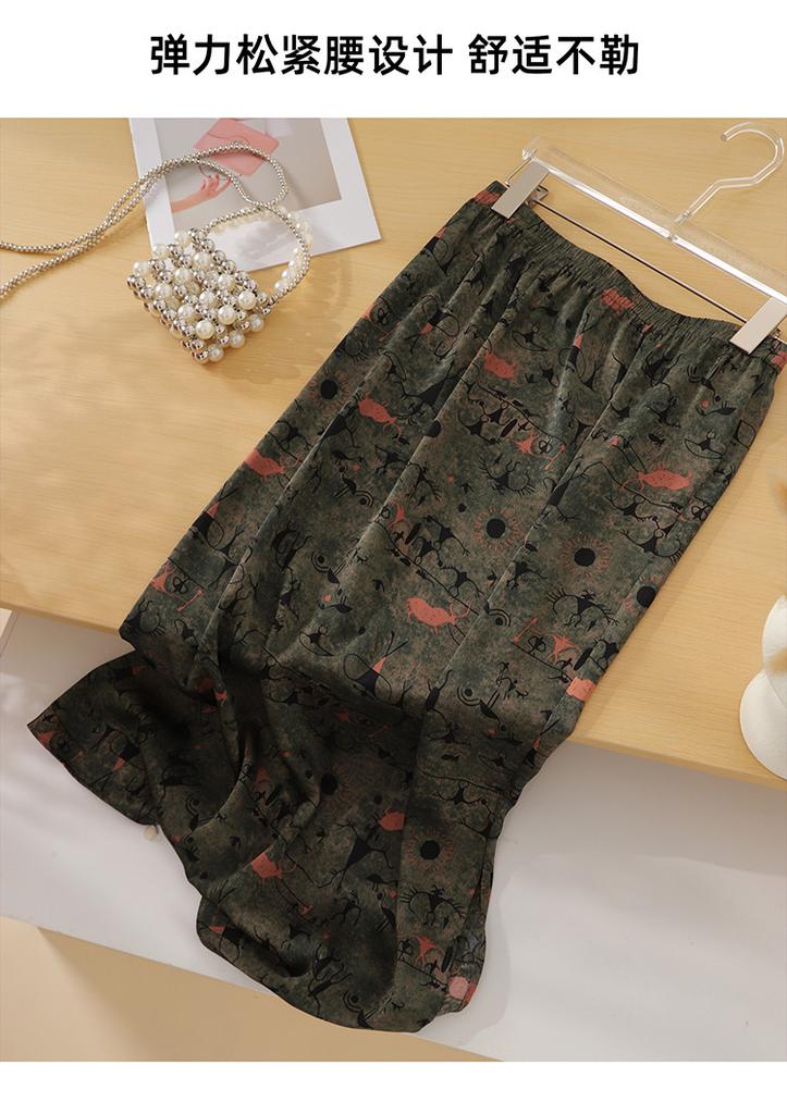 Design Sense Printed High Waisted Split Skirt 2026 Spring Fashion Commuting Versatile Mid Length Straight Tube Skirt