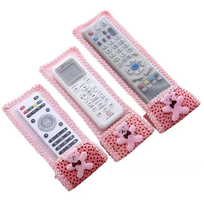 Bear Design Lace Fabric Protective Cover for Remote Control, Dust and Storage for A/C and TV