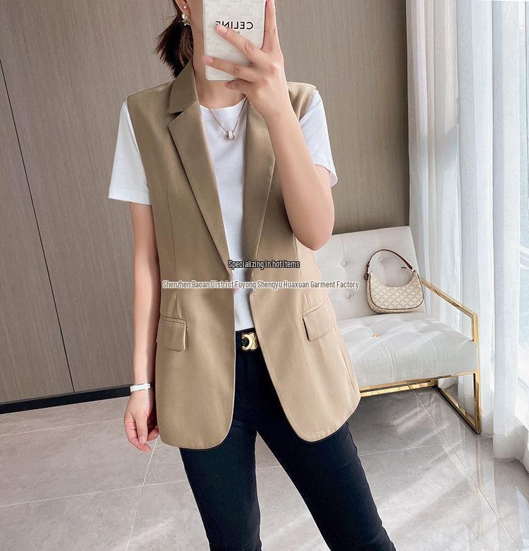 Automne 2024 Veste à col de costume coréen décontracté pour femmes - Haut sans manches Vêtement d'extérieur