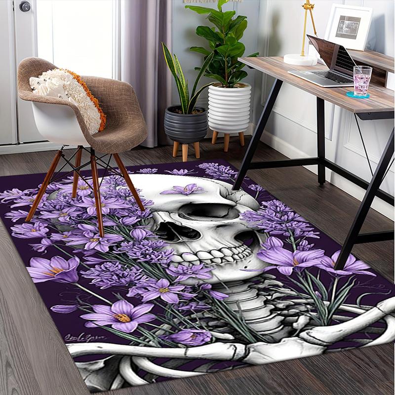 Gothic skull theme Chair Mat Office Carpet: Large Size, Lavender Floral Design for Home Decor, Suita