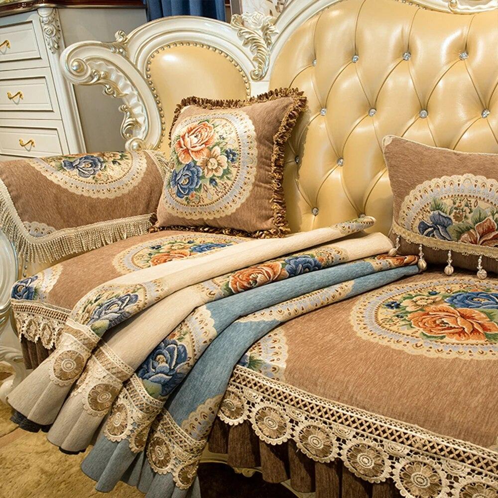 European Style Non-Slip Sofa Covers Luxury Jacquard Fabric Slipcover Armchair Sofa Towel Furniture Protection Cover Sofa Cushion