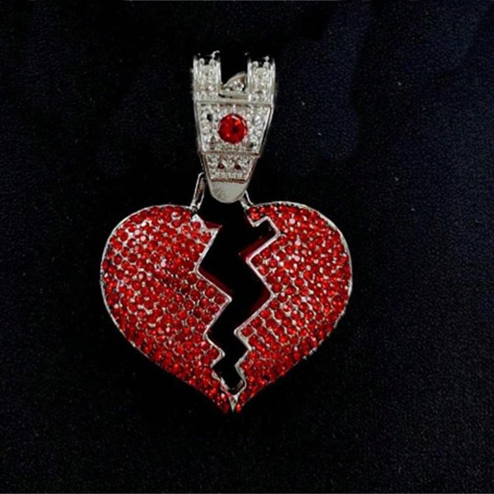 Street Hip-hop Style, Broken Personality, Cracked Heart Pendant, Hanging Chain, HIPHOP15mm Watch Buckle, Cuban Necklace