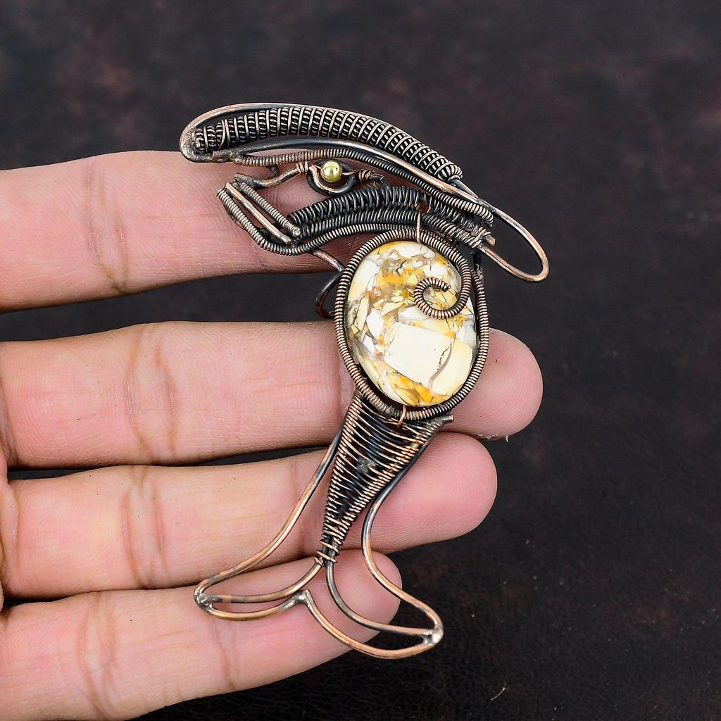 Brecciated Mookaite Pendant Copper Wire Wrapped Jewelry Gemstone Pendant Handmade Jewelry Fish Pendant Copper Wire Pendant Anniversary Gift