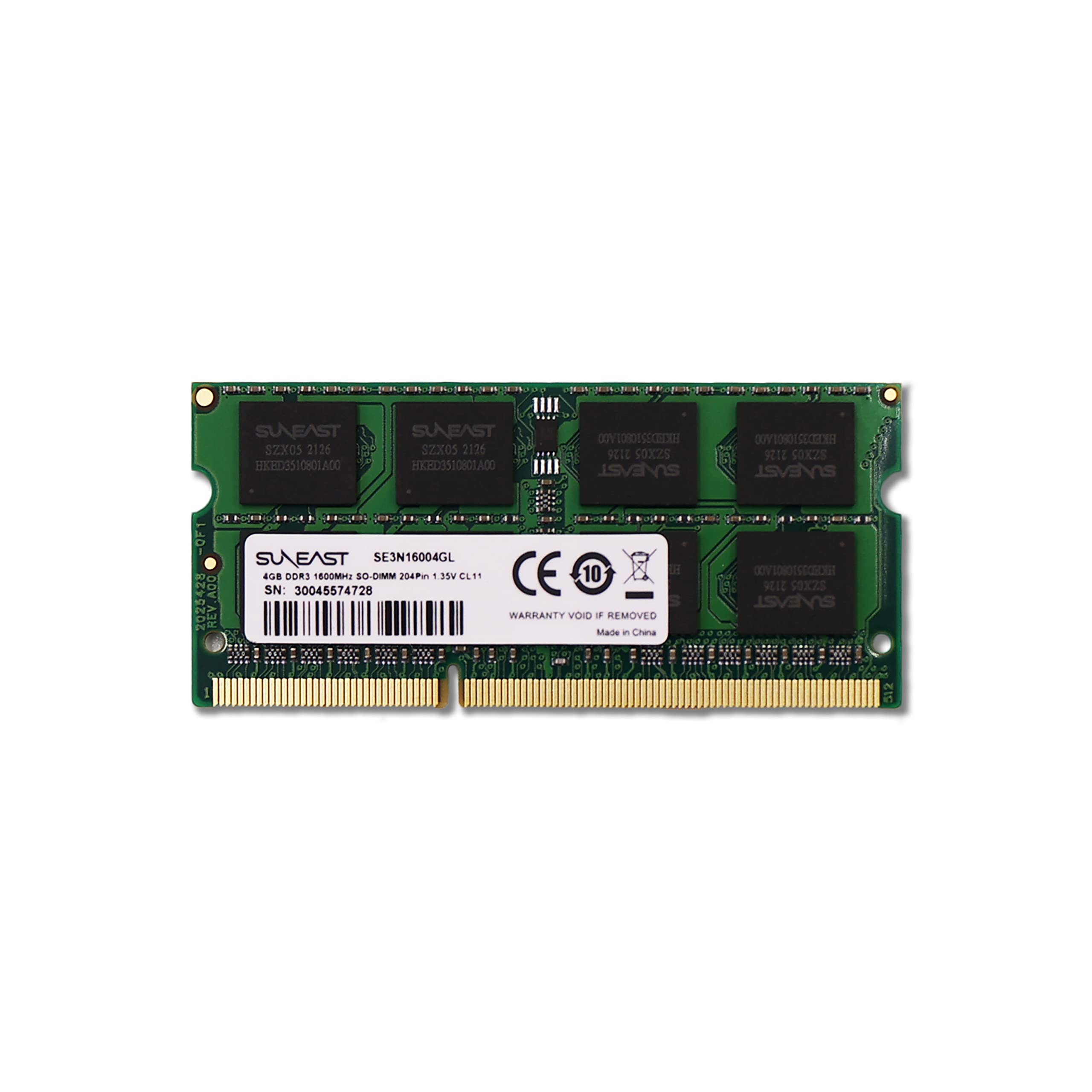 

SUNEAST Laptop Memory 4GB DDR3L 1600 204Pin Mac Compatible SE3N16004GL 1.35V (Low Voltage) PC3L-12800 SO-DIM