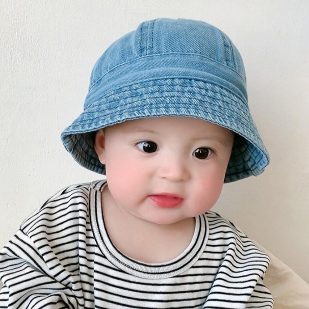 Korean Style Baby Sun Hat Solid Color Children Fisherman Cap Sweet Washed Denim Bucket Hat  Outdoor
