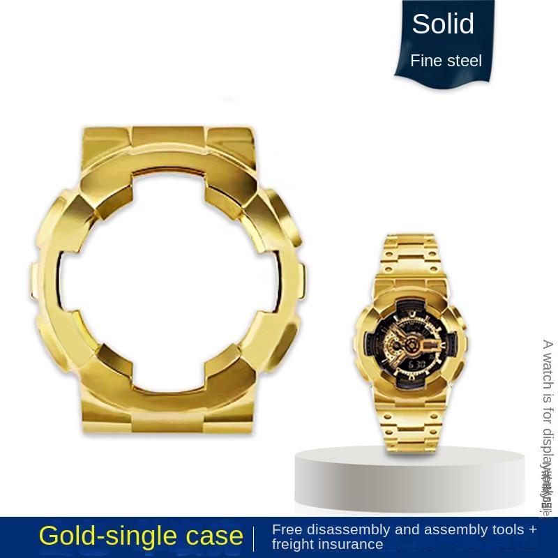 Modified Golden Case Bezel metal Watchband Set For Casio G-SHOCK Black Samurai GA-110GB GA100 GA120 Stainless steel Watch strap