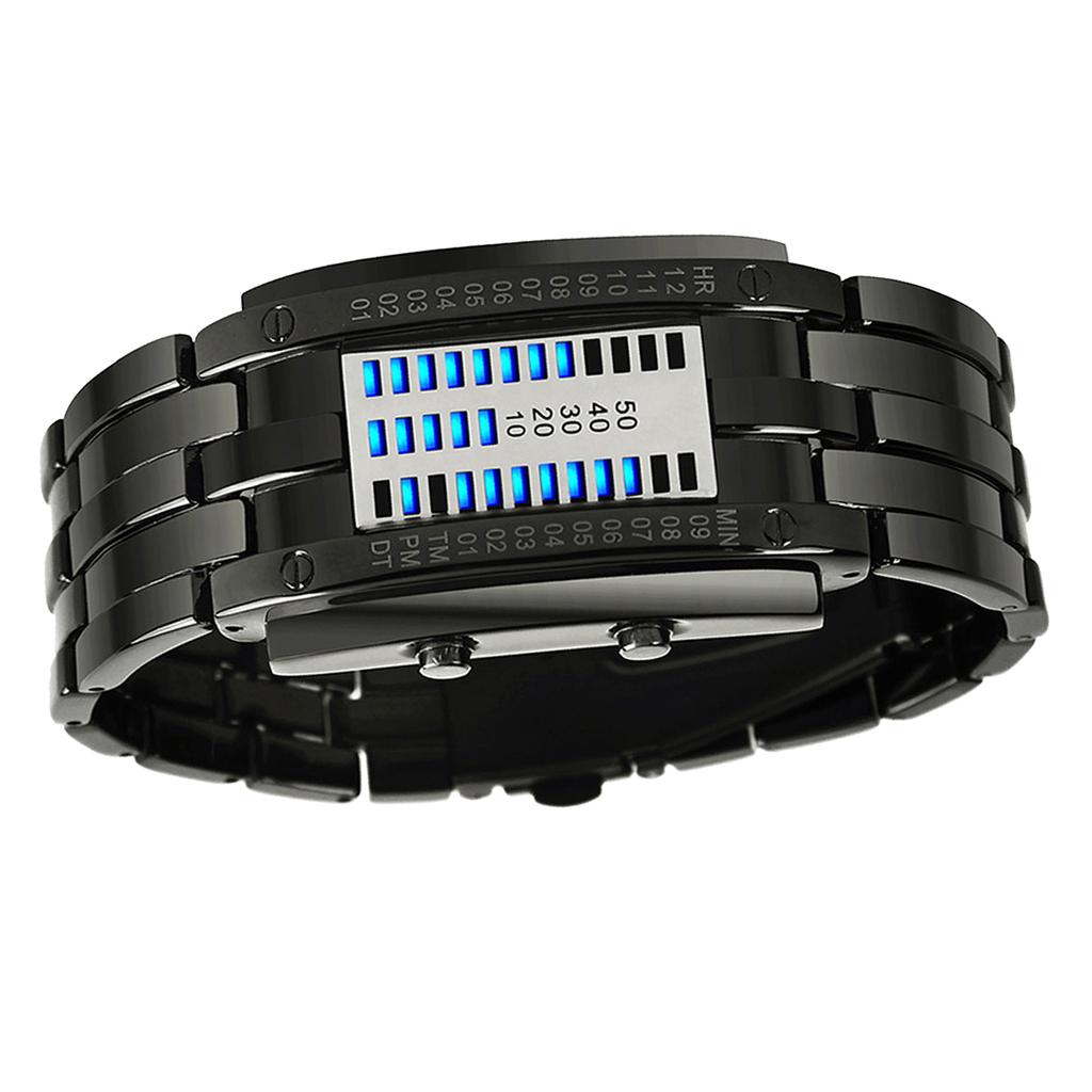 Mens Binary Watch Casual Sports Blue Backlight Fashion Quartz Movement LED Digital Wristwatch for Outdoor Parties Black