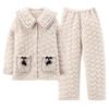 Coral Velvet Quilted Pajamas Women's Winter Three Layer Thick and Fleece Home Wear Women's Winter Flannel Thermal Set