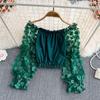 Top da Donna Elegante Monospalla in Chiffon a Rete Floreale 3D - Ampio, Modellante in Vita e Off-the-Shoulder per l'Estate