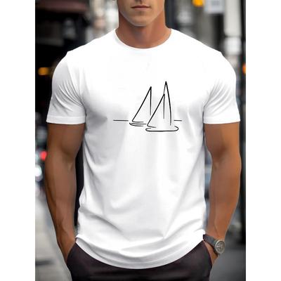 T-shirt Casual da Uomo Estiva con Scollo Rotondo alla Moda a Maniche Corte con Motivo a Vela