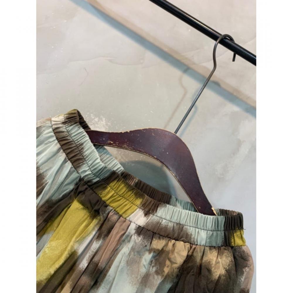 C S In The Room mIne Pattern Pleated bandIng Long Skirt C