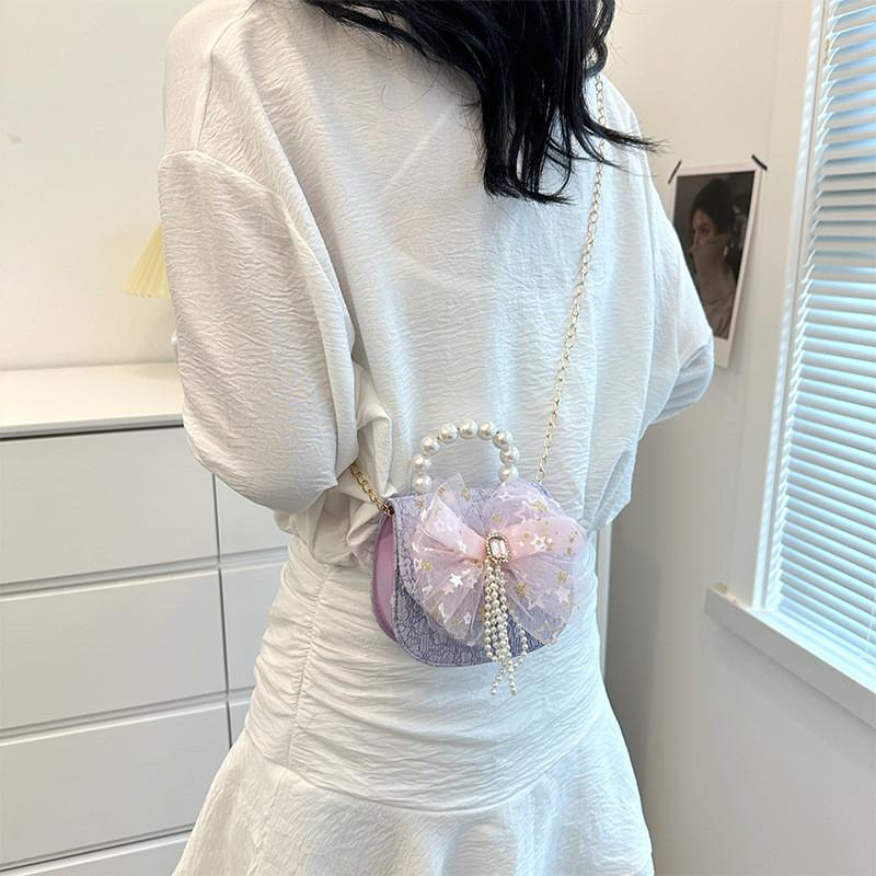 Trendy Saddle Shaped Handbag For Kids With Pearl Accents Ideal Birthday Gift