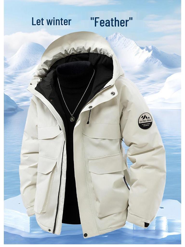 Męska wysokiej jakości krótka kurtka puchowa z kapturem - Niestandardowa modna marka, pogrubiona i luźny krój