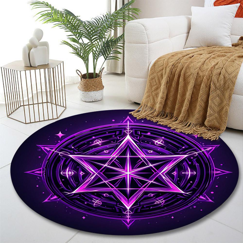 Purple Mystic Star Mandala Design Print round rug, living room, bedroom, playroom carpet, non slip floor mat, gift