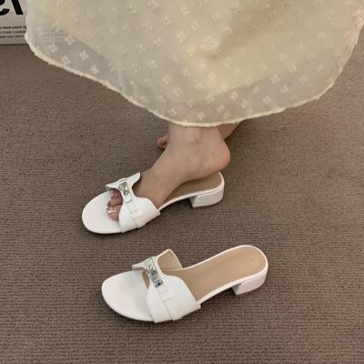 Large Size Thick Heel Feeling Outer Slippers Women's Shoes 2025 Summer with Skirt Medium Heel Evening Breeze Sandals