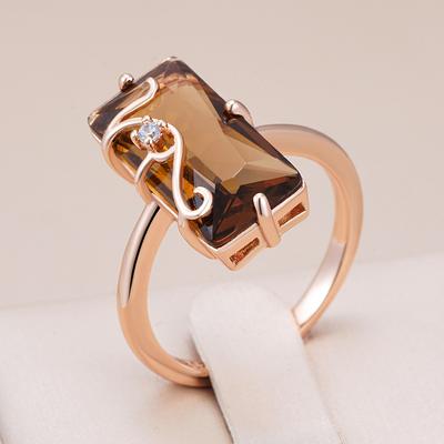 Simple Square  Rose Gold Color Vintage Ring For Women Light Brown Natural Zircon Accessories Daily Fine Jewelry