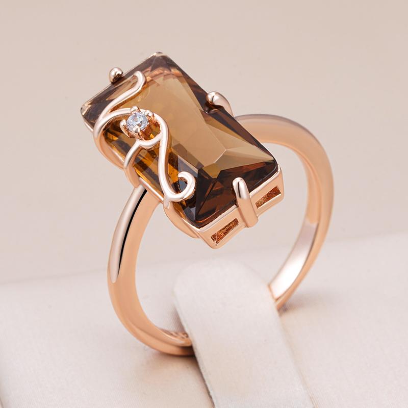 Jewelry Ring 1 Women's Gold/Light/Brown Simple Square Rose Color Vintage Ring For Natural Zircon Accessories Daily Fine Jewelry