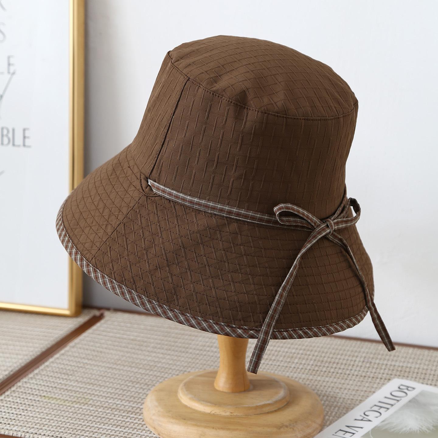 

Japanese-style bowknot hat spring and summer outings, makes face look smaller, versatile bucket hat women, fis 56-58cm темно-коричневого кольору