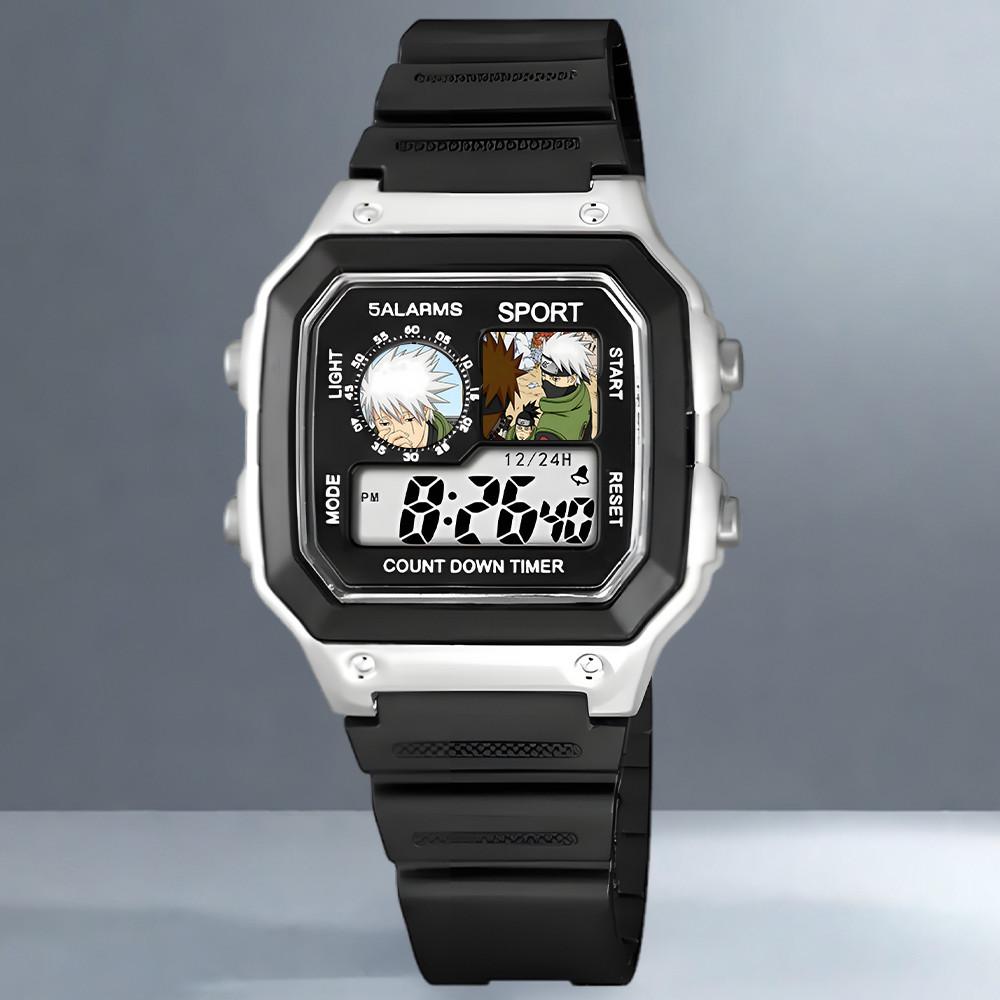 Naruto, Kakashi Sasuke, Anime Würfel, Wasserdichte Elektronische Sportuhr für Schüler, Wecker, Nachtlicht