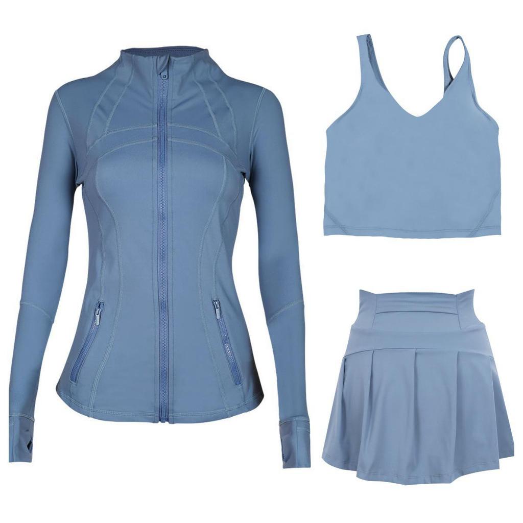 LULU Women's Activewear Set: Tennis Skirt, Stand-up Collar Jacket & Y-back Vest