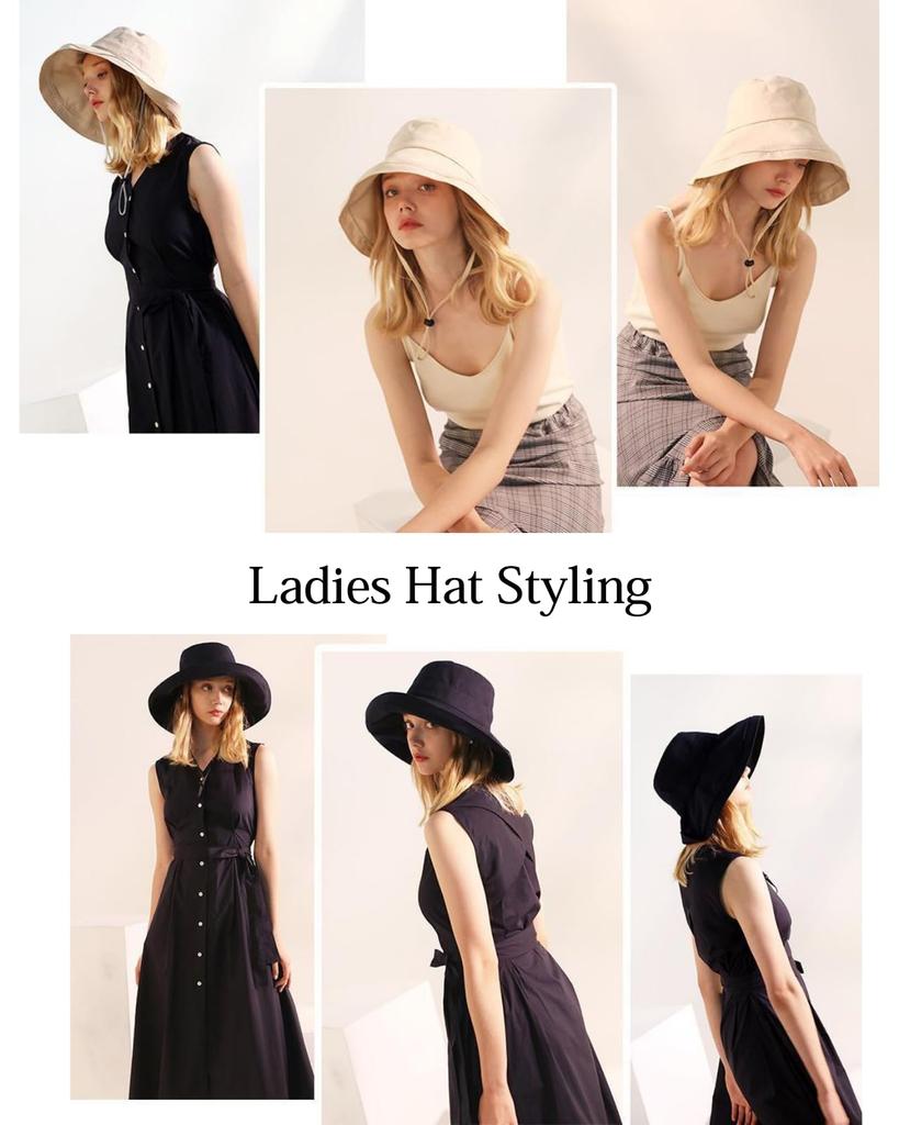 [UNIVERSTOCK] UV Hat, UV Protection, Women's Hat, Summer, Spring, Wide Brim, Foldable Chin Strap, Sun Protection (JP, Alphabet, Free Size, Black)