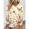 Vintage Orange Blossom Butterfly Watercolor Print V-neck Long-sleeved T-shirt