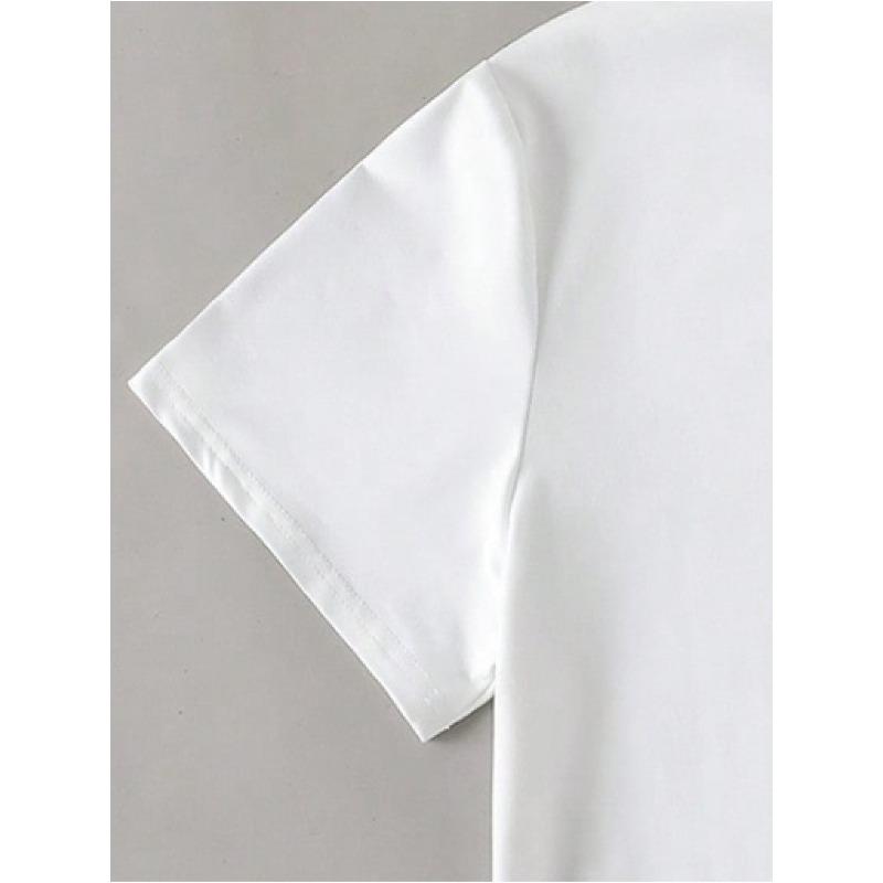 European Size Short Sleeve Round Neck T-Shirt 2026 Spring/Summer New Arrival White Casual Bow  Print Women's Fun Regular Top