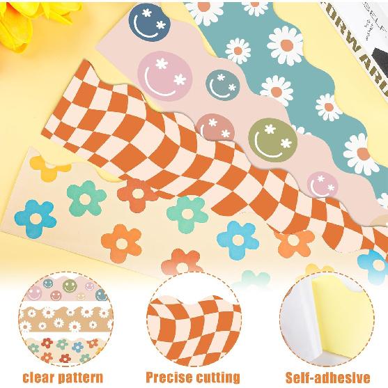 89.6 Ft Boho Bulletin Board Border Groovy 70s Bulletin Decorations Retro Classroom Bulletin Board Stickers for Classroom School Office Wall Board