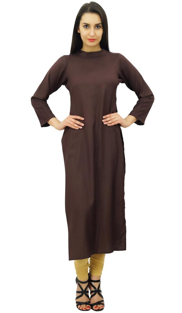 Bimba Women Full Sleeve Straight Kurta Ethnic Rayon Kurti Plain Long Tunic