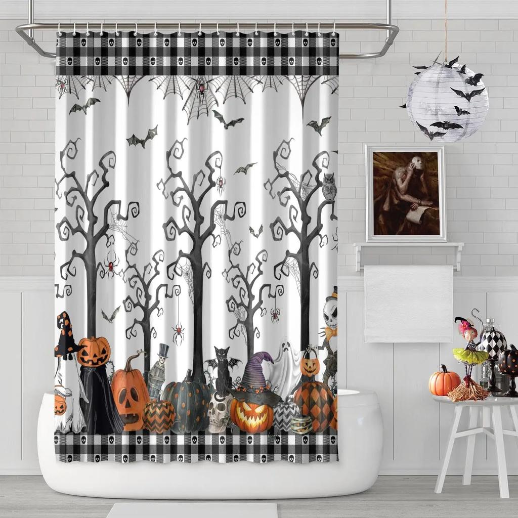 Vintage Halloween Shower Curtain Spooky Shower Curtain, Waterproof Halloween Bathroom Curtain Decor Shower Curtains for Bathro