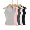 Women's Square Neck Sleeveless Slim Fit Crop Tank Top Solid Color Casual Basic Vest