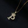 Fashion High-End Crown Letter Necklace Women'S Zircon Pendant Niche Stainless Steel Hip-Hop Pendant Accessories