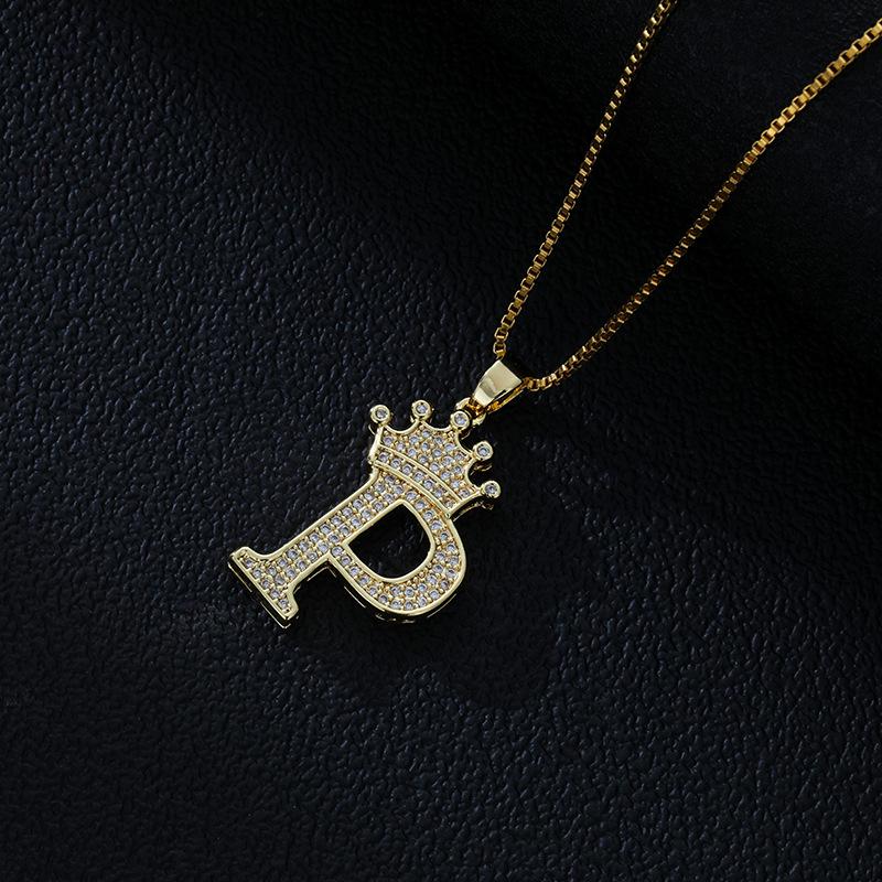 Fashion High-End Crown Letter Necklace Women'S Zircon Pendant Niche Stainless Steel Hip-Hop Pendant Accessories