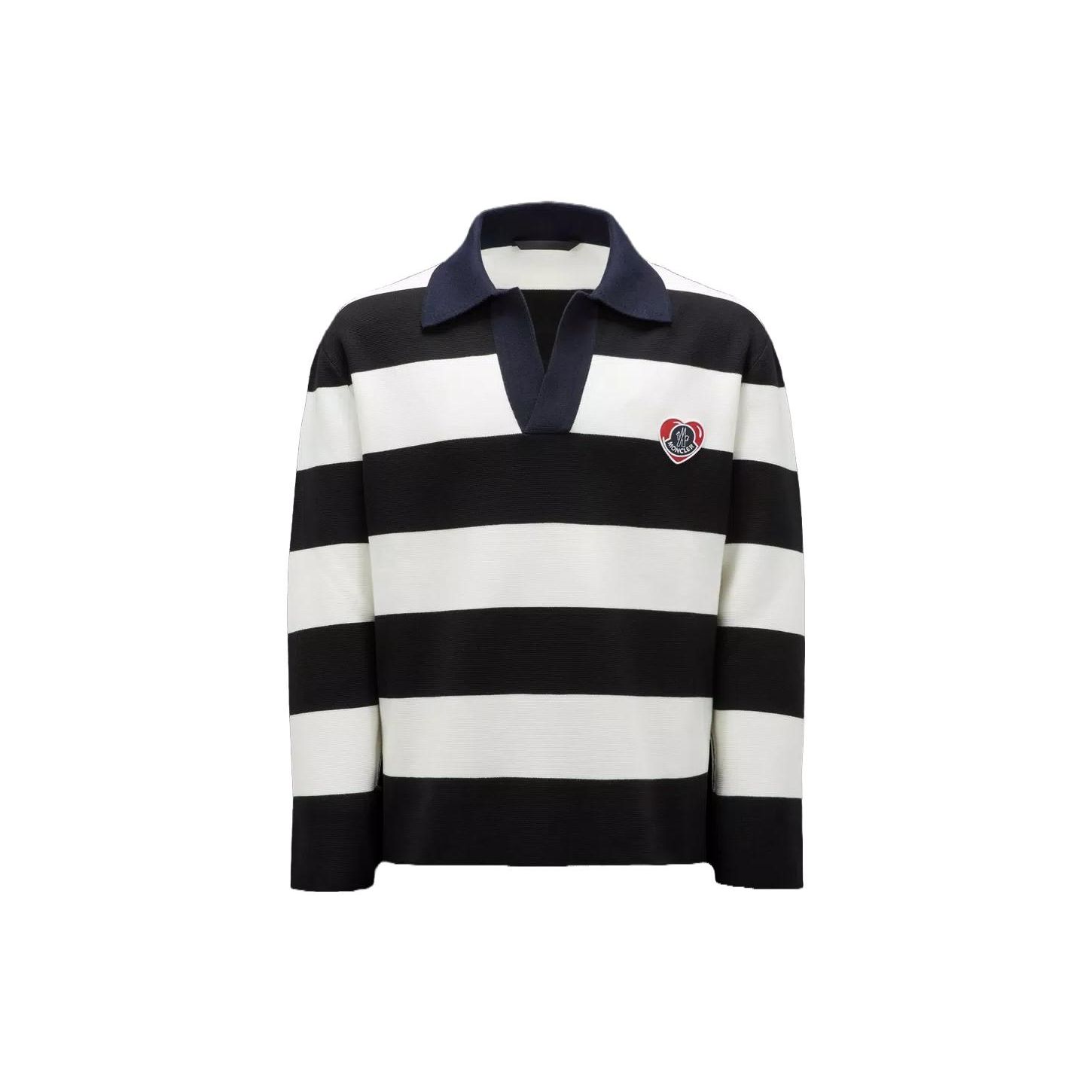 Moncler Moncoeur Patroon Gebreide Poloshirt Gestreept Getailleerd Lange Mouwen Polo Heren tops Wit I20919A00001M1113P90 L