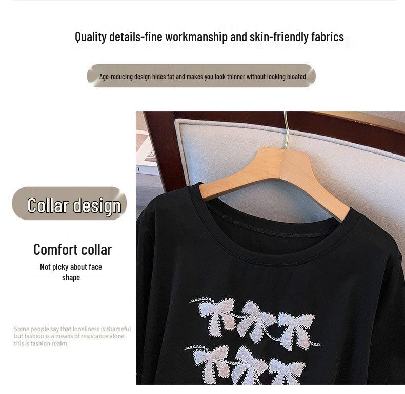 Women's Plus Size Mid-Length Short-Sleeve Round Neck T-Shirt (Slimming, Loose Fit)
